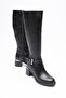Velmira Women's Black Leather Zippered Platinum Buckle Thick Heeled Boots (6cm)