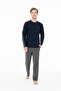 18957 Men's Navy Blue Round Neck Long Sleeve Pajama Set