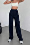Women's Lycra Velcro Closure Palazzo Trousers 1077 Navy Blue - 6