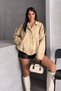 Woven Suede Epaulet Bomber Jacket - Cream - 6
