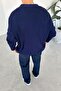 Navy Blue Buttoned V-Neck Relaxed Knitwear Cardigan - 4