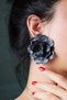 Polymer Clay Black Flower Earrings, Big Flower Rose Earrings, Autumn Winter Accessory, Special Design Gift
