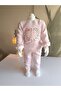 Girl's Plush Detailed Embossed Thick Suit with Pockets 100% Cotton Heart Pattern - 4