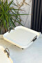Antique Square Footed Porcelain Presentation Plate & Handled Food Cookie Pastry Serving - 3