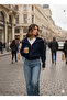 Zipped Dark Blue Knitwear Women's Cardigan - 4