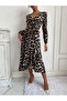    Women's Long Sleeve Double Breasted Collar Leopard Waist Belted - 3