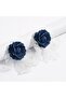 Denim Floral Lace Leaf Dangle Earrings – Navy/White, Hooked - 2