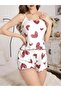 Women's White Heart Patterned Shorts Nightgown Pajama Set 5052
