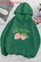 Strawberry Front Printed Khaki Oversized Hooded Sweatshirt