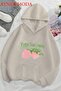 Strawberry Front Print Ecru Oversize Hooded Sweatshirt