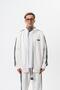 Men's Dark Striped Detail Stand Collar Doubleface Zip Oversize Sweatshirt Ecru