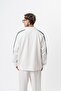 Men's Dark Striped Detail Stand Collar Doubleface Zip Oversize Sweatshirt Ecru - 3