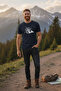 Navy Blue Color Basic Travel Compass Printed Men's T-Shirt