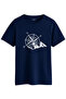 Navy Blue Color Basic Travel Compass Printed Men's T-Shirt - 2