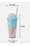 Cup with Straw, Water Bottle, Cute Drinking Bowl, 450 Ml, Double Layered with Beads - 2