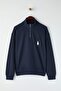 Navy Blue New Oversize/Wide Cut Penguin Embroidered Textured Stand-Up Collar Sweatshirt Tmnaw26Sw00014 - 5