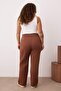 Brown Elastic Waist Detailed Straight Fit Plus Size Sweatpants Tbbaw26Aj00012 - 4
