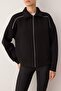 Siyah Oversize/Geniş Kalıp Fermuarlı Biye Detaylı Örme Sweatshirt TWOAW26SW00147 - 4