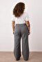 Gri Lastik Belli Wide Leg Büyük Beden Dokuma Pantolon TBBAW26AR00019 - 5