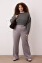 Gri Kemeri Cırtlı Pileli Wide Leg Örme Büyük Beden Pantolon TBBSS24AR00035