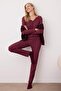 Bordo %100 Pamuklu Çiçekli Kurdele/Fiyonklu Fitilli/Pointel Örme Pijama Takımı THMAW26PT00070