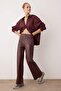 Bordo Suni Deri Wide Leg Cep Detaylı Örme Pantolon TWOAW26PL00096 - 2