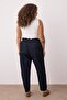 Koyu Mavi Yüksek Bel Beli Lastikli %100 Pamuk Büyük Beden Mom Jeans TBBAW23JE00002 - 4