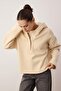 Taş Kalın İçi Polarlı Yarım Pat Fermuarlı Oversize Kapüşonlu Örme Sweatshirt TWOAW26SW00060 - 2