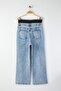 Mavi Yüksek Bel Beli Lastikli Geni Paça Büyük Beden Wide Leg Jeans TBBAW26CJ00029 - 7