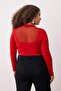 Kırmızı Fitted/Vücuda Oturan Tül Detaylı Uzun Kol Dik Yaka Esnek Çıtçıtlı Örme Body TBBAW25CS00003 - 4