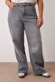 Gri Yüksek Bel Straight Fit %100 Pamuk Non-Strerch Denim Büyük Beden Jeans TBBSS24CJ00050 - 3