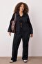 Black 100% Cotton Gabardine Lace-Up Woven Plus Size Bottom - Top Set Tbbaw26Cp00013 - 3