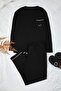 Black Large Size Embroidered Pocket Detail Knitted Pajamas Set Tmnaw26Ai00003 - 2