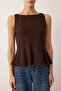 Kahverengi Peplum/Belden Oturmalı Kayık Yaka Esnek Örme Bluz TWOAW26BZ00229 - 3