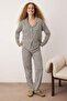 Çok Renkli Pamuklu Leopar Desenli Gömlek Yaka Örme Pijama Takımı THMAW26PT00195