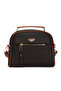 Women's Three-Compartment Crisscross Straps Tan Corded Fabric Black Hand and Shoulder Bag - 5
