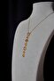 7 Element Y Necklace Gold Color Pink Stone - 3