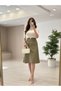 Belted Zipper Detailed Leather Skirt Green - 4