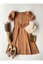 Women's Camel Color Watermelon Sleeve Crepe Midi Length Flared Dress - 7