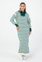 Striped Knitwear Dress Emerald Green Ecru – Comfortable and Stylish Hijab Compatible Winter Model Standard Size
