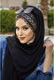 Black Chain Patterned Drawstring Ready Shawl