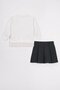 Crew Neck Heart Printed Ecru-Black Color Girl's Skirt Suit - 4
