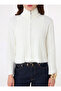 Zipper Detailed Soft Button Knitwear Cardigan - Ecru - Benin - 5