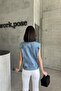 Women's Polo Collar Pocket Cotton Ice Blue Denim Vest - 6