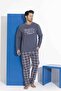 Tarik Gray Plaid Long Sleeve Father-Son Fleece Fabric Winter Warm Pajama Set - 3