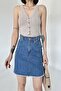 Women's Jeansvibe Buttoned Cotton Blue Denim Mini Skirt with Pockets - 4