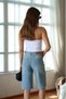 Women's High Waist Midi Knee Length Blue Denim Shorts with Pockets - 7