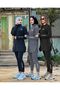 Navy Blue Women's Zippered Diving Fabric Standard Fit Jogger Tracksuit Set