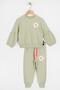 Crew Neck Long Sleeve Cıcek Patterned Water Green Color Girl's Tracksuit Set - 3