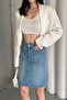 Women's Jeans Pencil Short Mini Blue Denim Skirt with Pockets